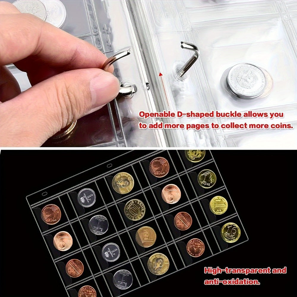 200-Pocket Coin Collection Album with 10 Pages, Zipper Handle and Black or Blue Cover for Adult Collectors