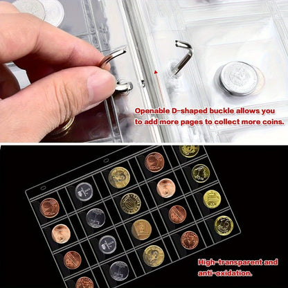 200-Pocket Coin Collection Album with 10 Pages, Zipper Handle and Black or Blue Cover for Adult Collectors