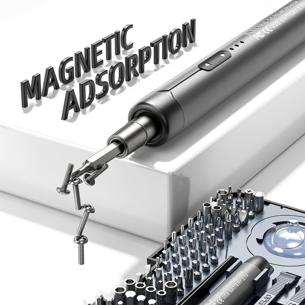 USB-Rechargeable Precision Electric Screwdriver Kit with 38 Magnetic Bits in Five Handle Colors