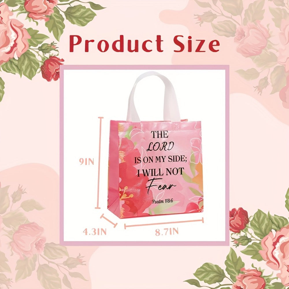 Gift Bag Set Bible Verse Floral Prints, 32 or 64 Non-Woven Handle Bags in Eight Designs, 8.7 x 9 x 4.3 Inch Size
