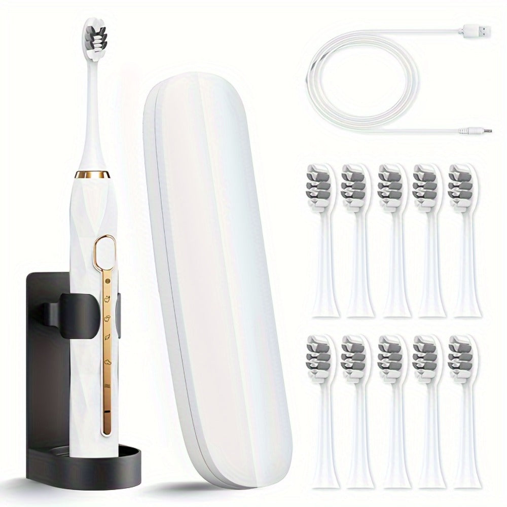 Sonic Electric Toothbrush IPX8 Waterproof USB Rechargeable with 10 Replacement Heads, Intelligent Timer, Travel Case & Charging Base – 5 Colors for Men & Women