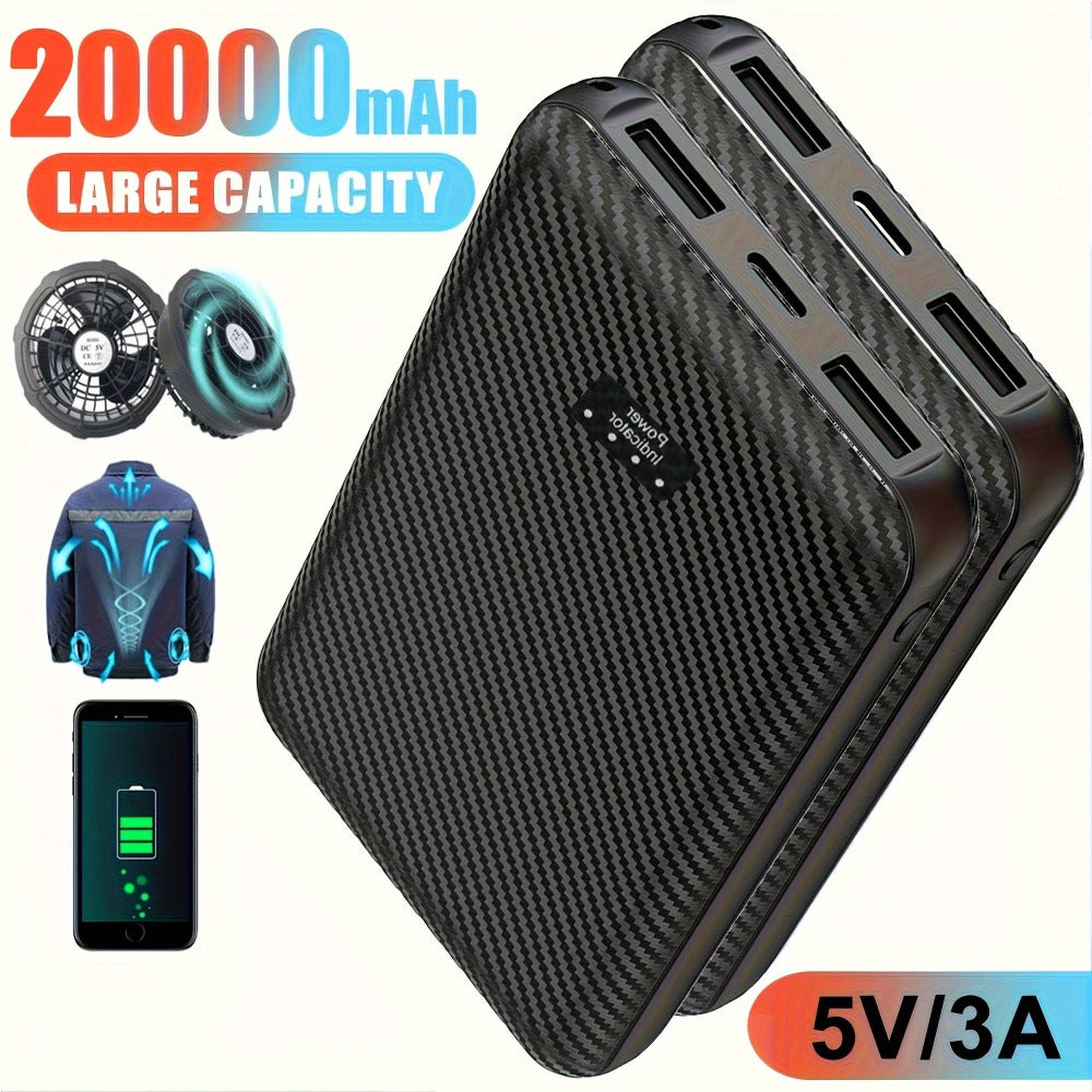 20000mAh Fan Vest Power Bank 5V 3A USB-C Portable Battery Pack for Cooling Fan Jacket Vest – Dual-Use External Charger for Outdoor Work, Construction, Summer Heat Relief, Hiking & Warehouse