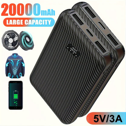 20000mAh Fan Vest Power Bank 5V 3A USB-C Portable Battery Pack for Cooling Fan Jacket Vest – Dual-Use External Charger for Outdoor Work, Construction, Summer Heat Relief, Hiking & Warehouse