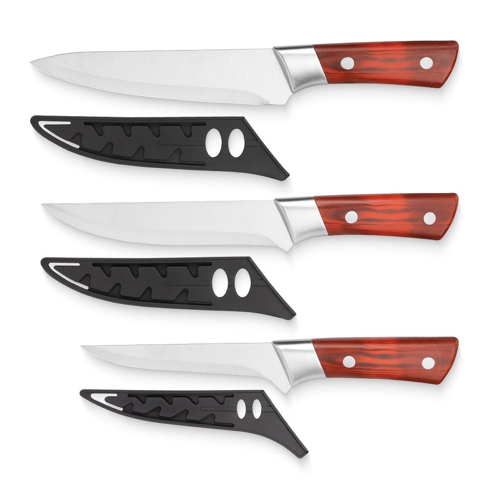 Kitchen Knife Set 3-Piece Hand-Forged Stainless Steel Boning, Fillet and Carving Knives with Optional Sheath