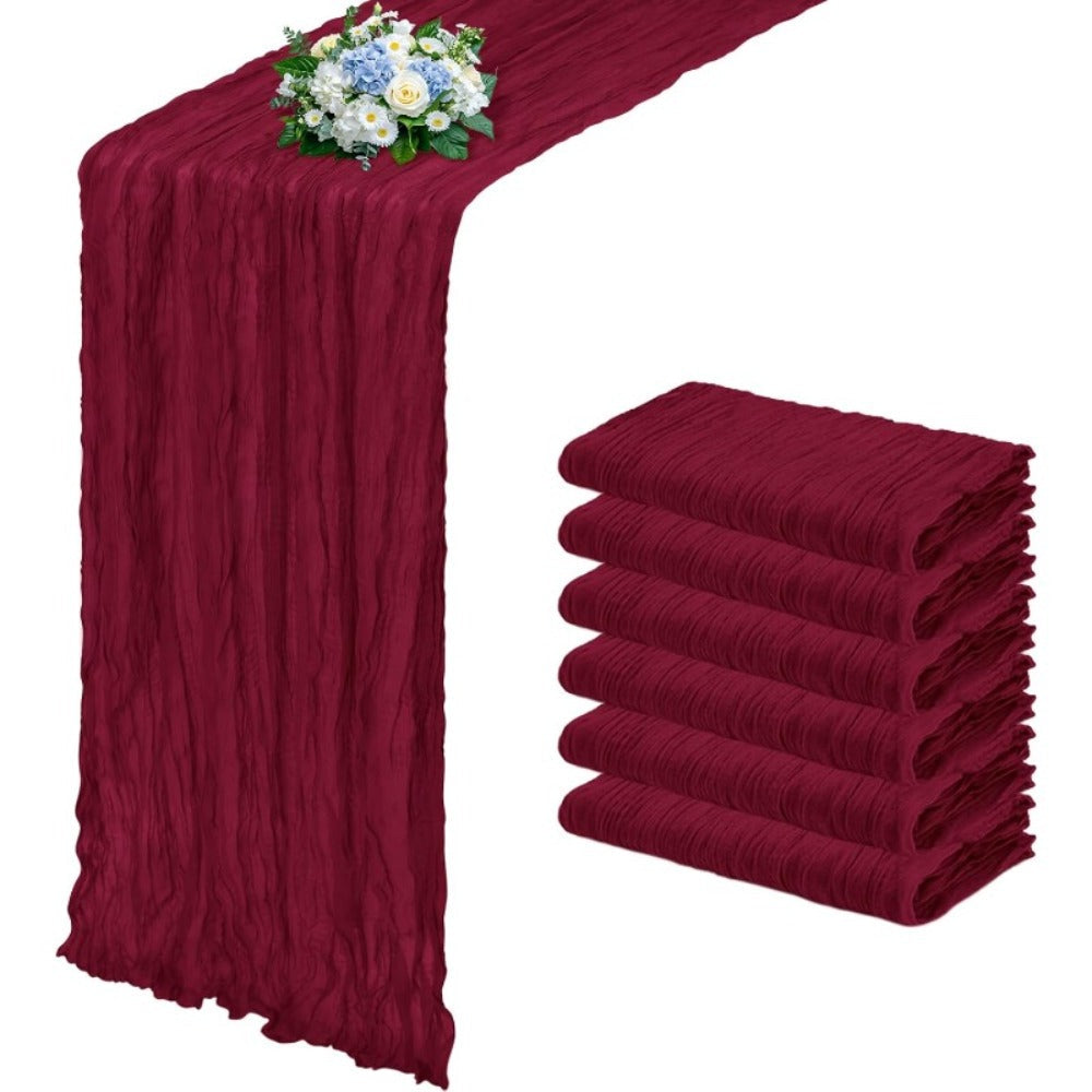Six-Piece Cheesecloth Table Runner Set, 21.7 x 72.8 Inches Each in Nine Colors for Dining and Events