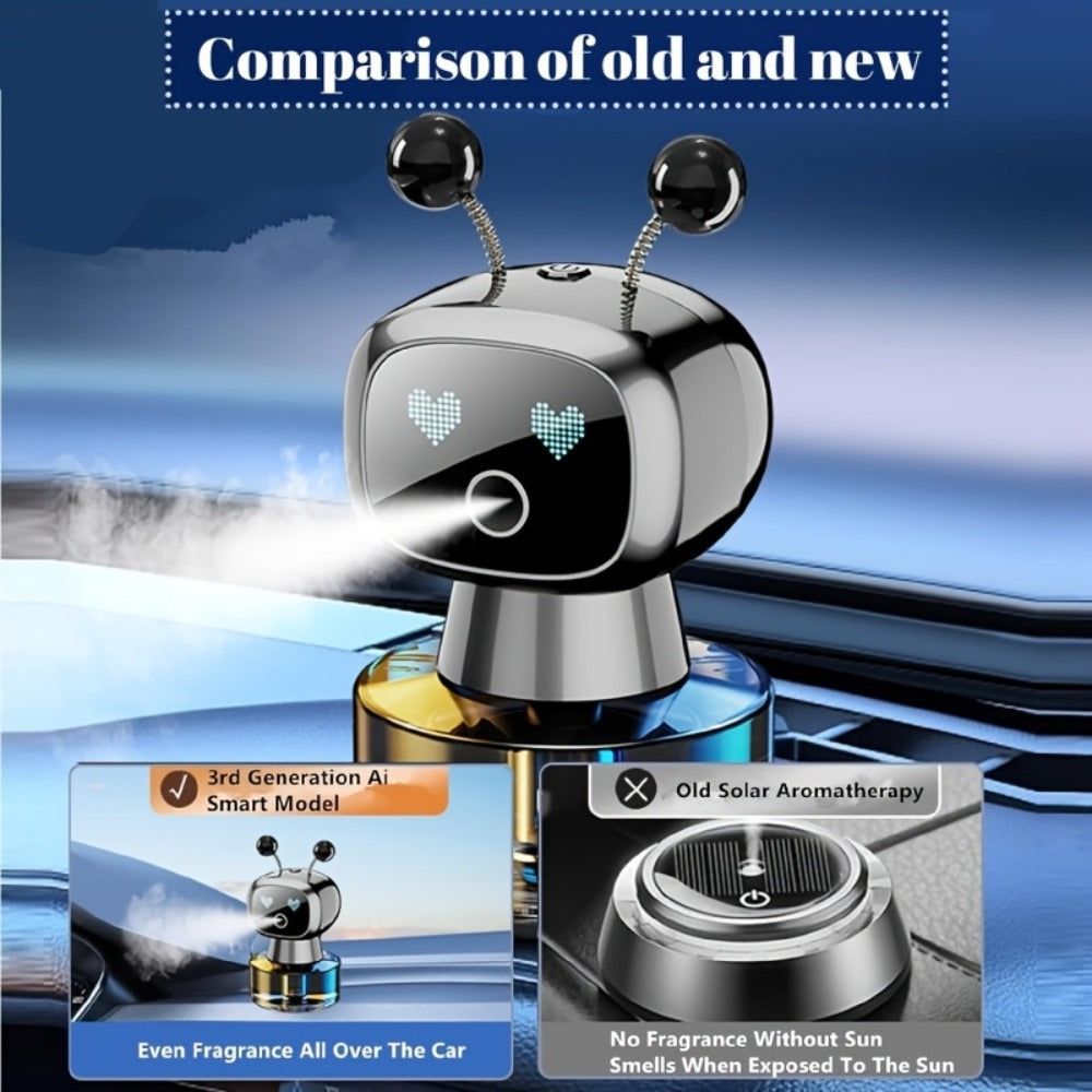 Smart Car Air Freshener Robot Shape - USB Rechargeable Auto Spray Diffuser with 4 Fragrance Levels, Start-Stop Automatic Scent Dispenser for Car