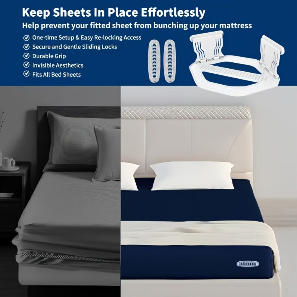 Bed Sheet Holder Clips in White or Gray with Foldable Corner Lock Design for Mattress Bedding
