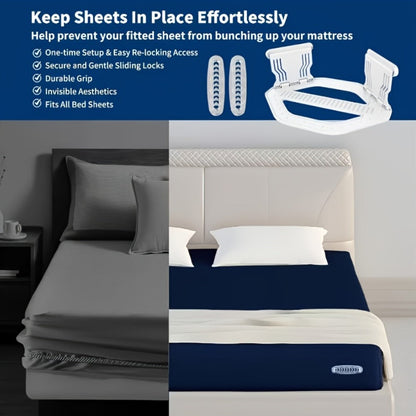 Bed Sheet Holder Clips in White or Gray with Foldable Corner Lock Design for Mattress Bedding