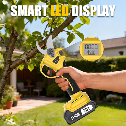 20V-Labeled Cordless Pruning Shears with Display, Yellow or Green Body and One- or Two-Battery Kits