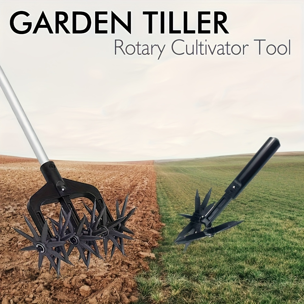 Manual Rotary Garden Cultivator Head with U-Shaped Frame and Detachable Star-Shaped Tine Wheels