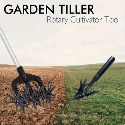 Manual Rotary Garden Cultivator Head with U-Shaped Frame and Detachable Star-Shaped Tine Wheels