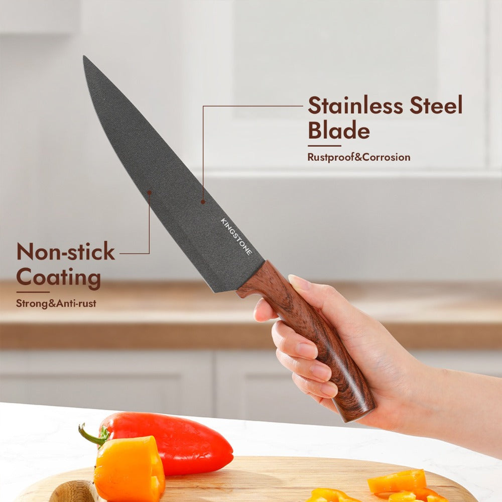 Kitchen Knife Set 7 Pcs with Knife Rack – Stainless Steel Chef Knife, Bread Knife, Replaceable Blade Knife, Multi-Purpose Knife, Fruit Knife & Kitchen Scissors for Home Cooking