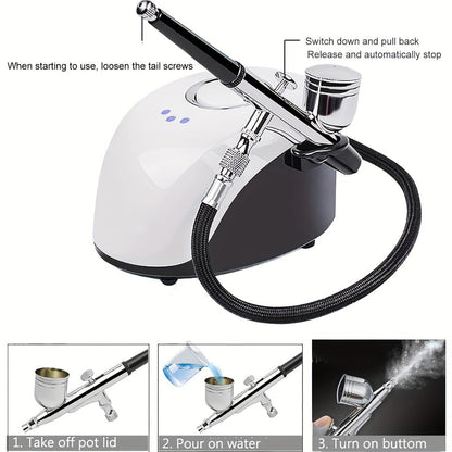 Mini Air Compressor and Airbrush Kit with White or Red 19B Model Options and 120 x 90 x 70 mm Pictured Base
