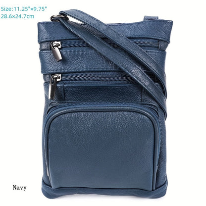 Genuine Leather Shoulder Bag for Women Men Soft First-Layer Cowhide Crossbody Bag Multi-Pocket Messenger Bag 3 Sizes Fits Smartphone Tablet Daily Work Travel – Black Red Brown Navy