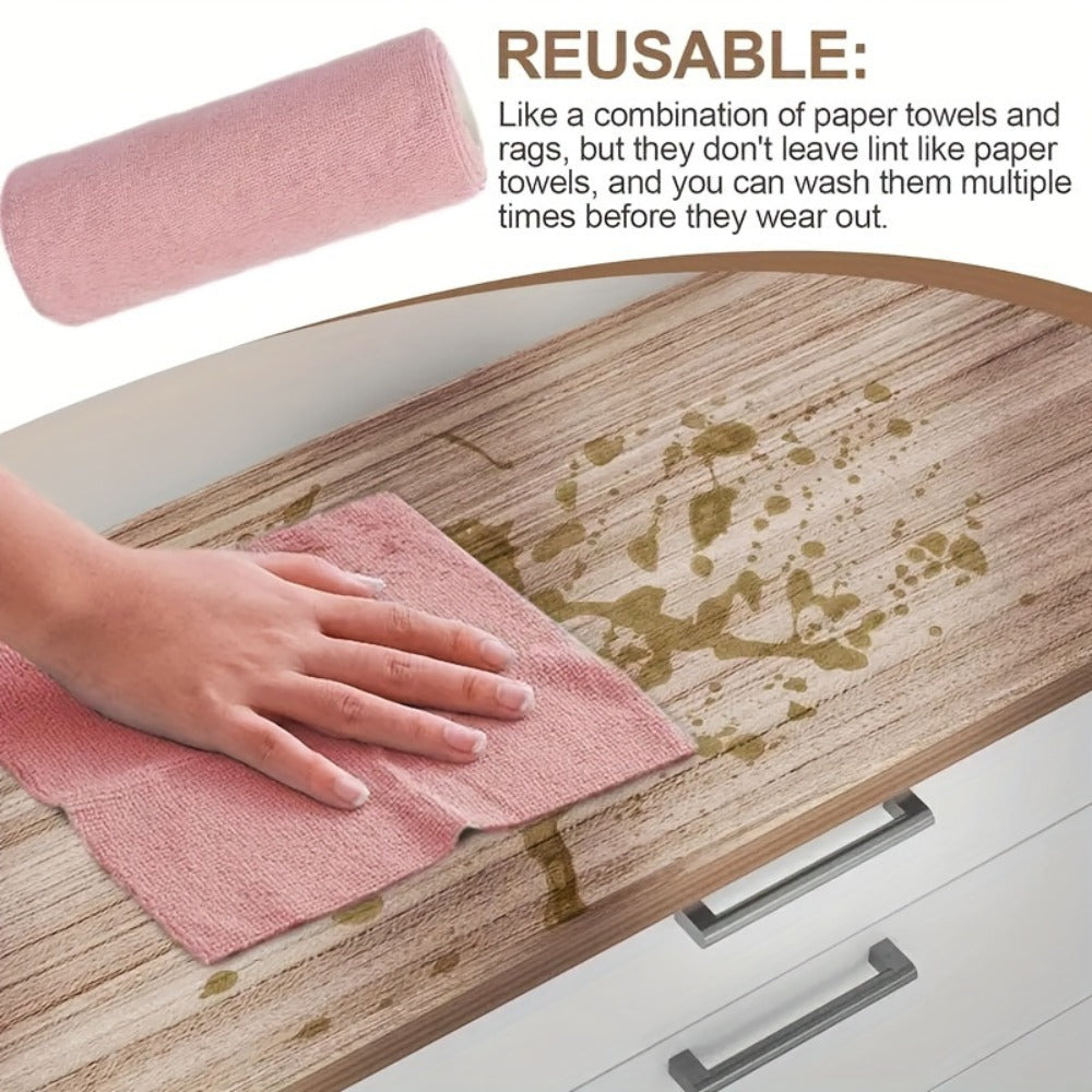 Thirty-Piece Tear-Off Microfiber Cleaning Cloth Roll in Pink, Grey, Lake Blue or Pea Green