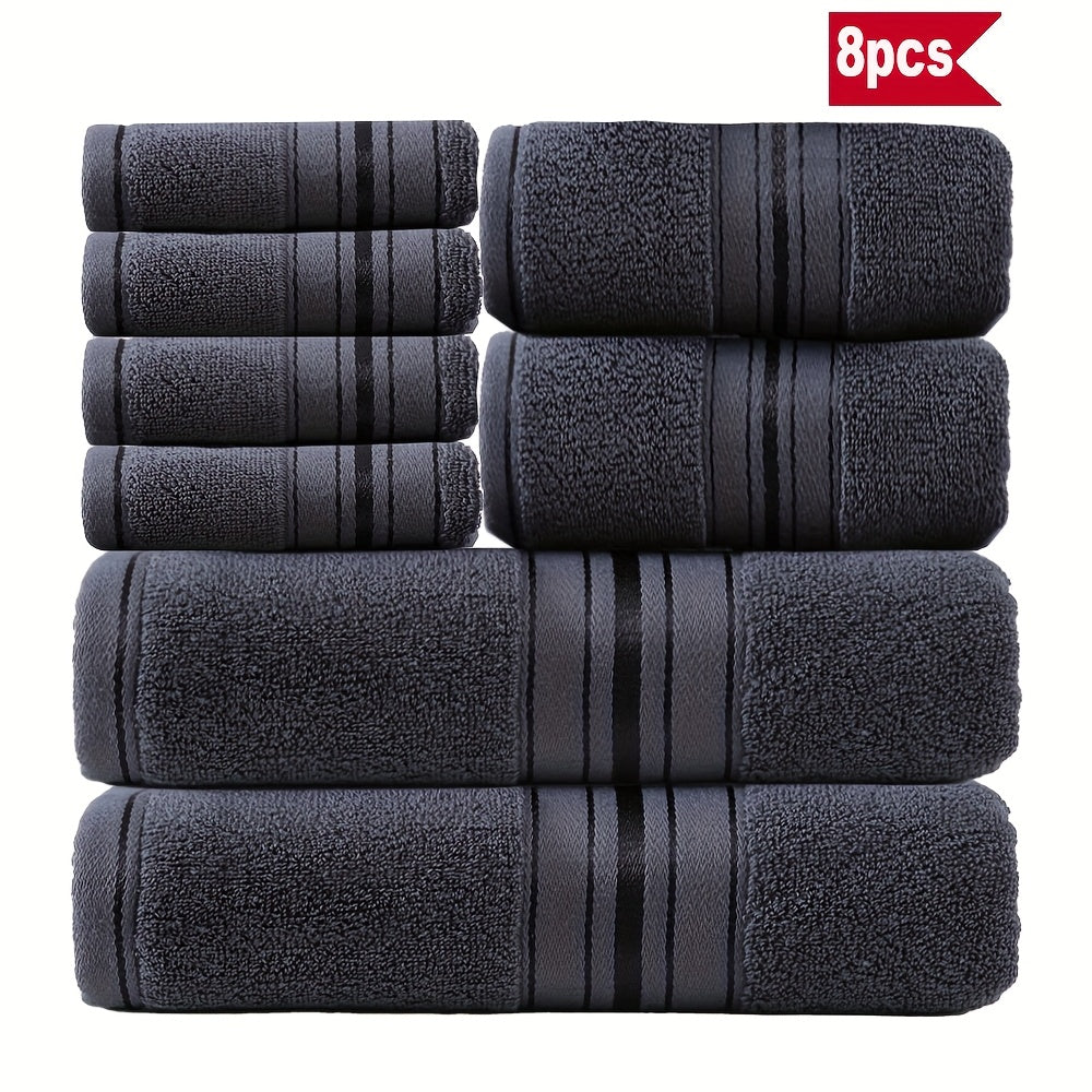 Towel Set 8 Piece 550GSM Pure Cotton Vintage Striped Bath, Hand Towels and Washcloths for Home and Guest Use