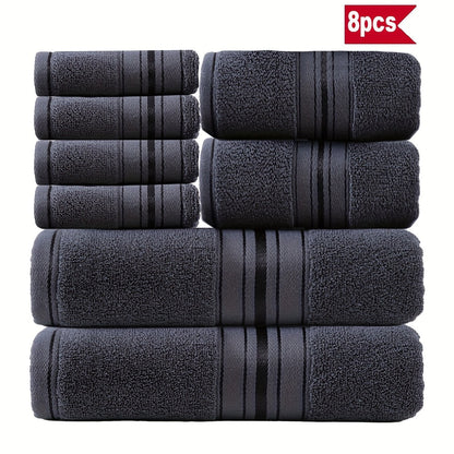 Towel Set 8 Piece 550GSM Pure Cotton Vintage Striped Bath, Hand Towels and Washcloths for Home and Guest Use