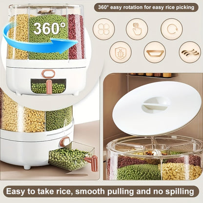 Rotating Grain Food Storage Organizer with Six Compartments and 13lb or 22lb Capacity Options