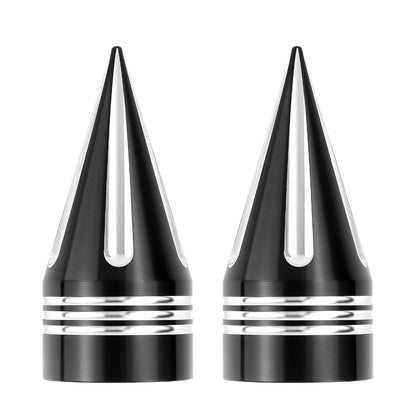 CNC Spike Motorcycle Front Axle Nut Covers Caps 3.6" – Fits Harley Touring Street Glide Road King Electra Glide Tri Glide 2008-Later, Black & Silvery