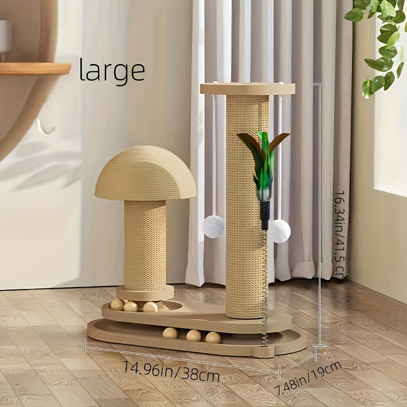 Cat Tree Solid Wood Compact Vertical Cat Climbing Structure with Sisal Scratching Post & Integrated Scratch Board, Self-Play Cat Tower for Indoor Cats, Small & Large Size