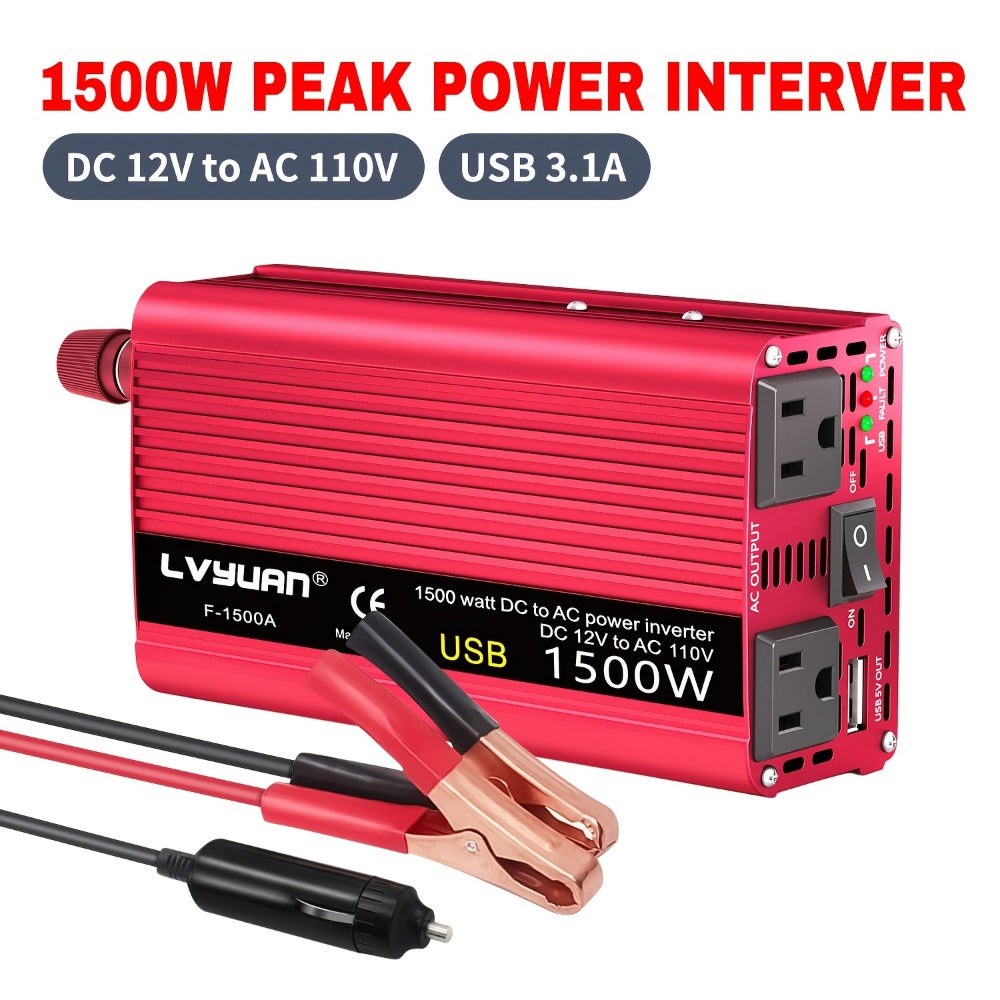 Car Power Inverter 500W 12V to 110V AC Outlet Converter with QC3.0 USB Port for Vehicle Boat Truck RV Portable Auto Power Adapter 200W Rated American Standard Socket Black Red