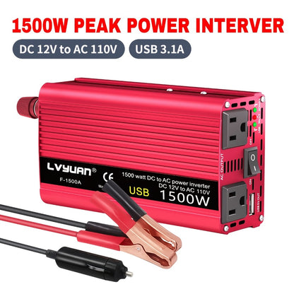 Car Power Inverter 500W 12V to 110V AC Outlet Converter with QC3.0 USB Port for Vehicle Boat Truck RV Portable Auto Power Adapter 200W Rated American Standard Socket Black Red