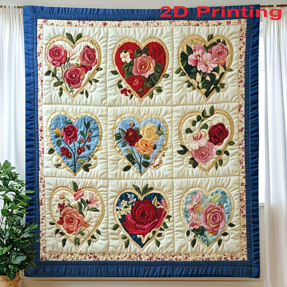 Heart and Floral Collage Print Flannel Blanket with Six Size Options from 40 x 50 to 60 x 80 Inches