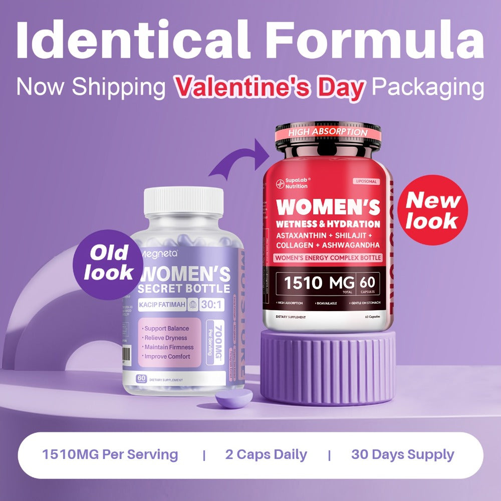 Women's Herbal Capsule Supplement with Five Named Botanicals in One-, Two- or Three-Bottle Packs
