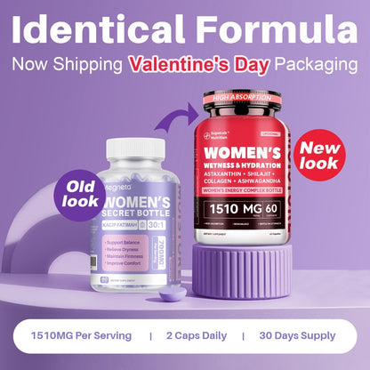 Women's Herbal Capsule Supplement with Five Named Botanicals in One-, Two- or Three-Bottle Packs