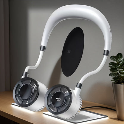 Dual-Head Neck Fan with a Digital Display in White, Green or Champagne Golden and USB Charging