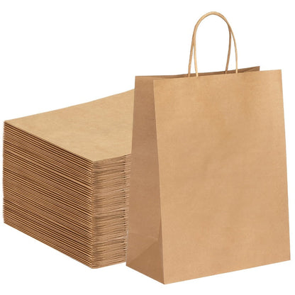 Brown Kraft Paper Gift Bags with Handles 100 Pack, 10x5x13 Inch Large Shopping Bags Bulk, Kraft Paper Bags for Birthday Party Wedding Retail Boutique Gift Wrapping