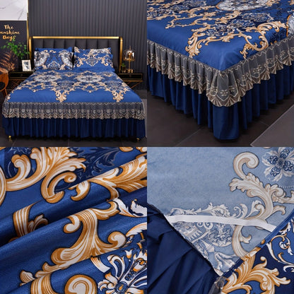 Ruffled Floral Bedspread Mat Set with Two Pillowcases, Twin to King Sizes and Four Pattern Choices