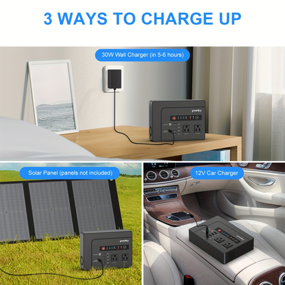 Portable Power Station 146Wh 200W with Two AC Outlets, Four USB Ports and Hard Carrying Case