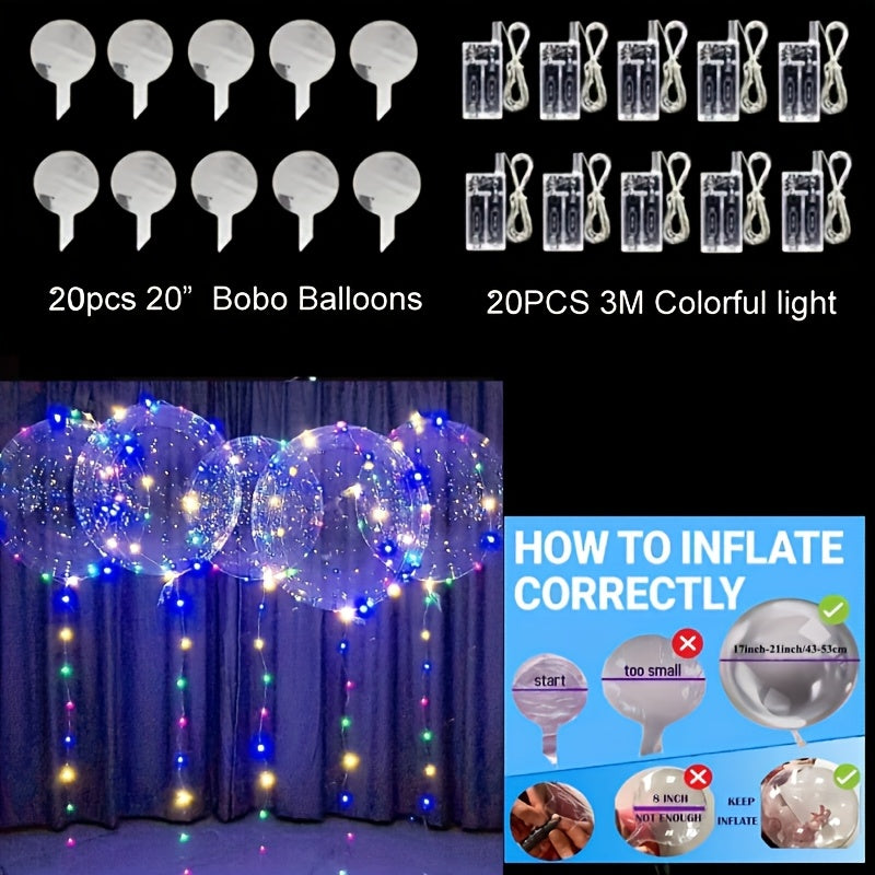 LED Light Up Bobo Balloons with LED String Lights 20pcs Party Decoration Kit – Birthday Wedding Christmas Easter Graduation Decor