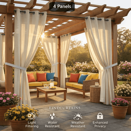 Sheer Curtains for Patio Outdoor – Grommet Top, 4 Panels, Light Filtering, UV & Water Resistant, Privacy Drapes for Pergola, Gazebo, Porch, Backyard, Beige Black Gray White Silver Taupe