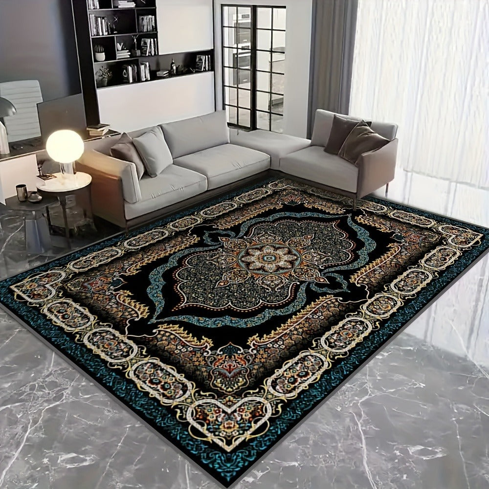 Area Rug Bohemian Floral Velvet in Four Machine-Washable Sizes with 100% Polyester Cut Pile