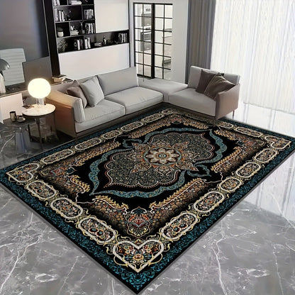 Area Rug Bohemian Floral Velvet in Four Machine-Washable Sizes with 100% Polyester Cut Pile
