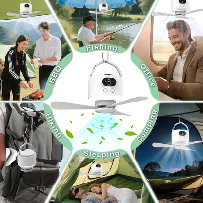 Portable Camping Ceiling Fan 10400mAh USB Rechargeable Remote Control 4-Speed Mute Fan Lamp with Phone Charging for Outdoor Tent Dorm Home White Dark Green