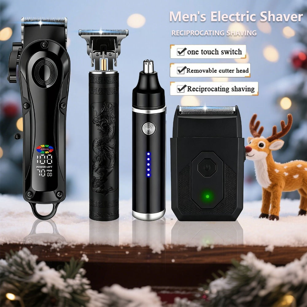 Black Hair Clipper Set with Full-Size Clipper, T-Blade Trimmer, Detail Tool and Foil Shaver, MC401 or MC201