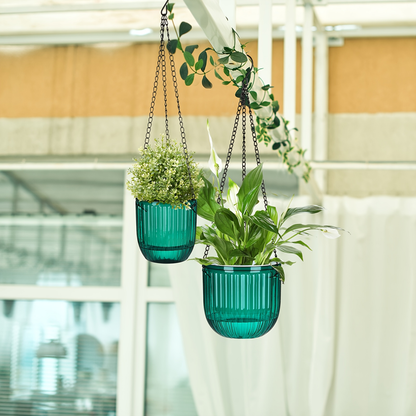 Four-Piece Self-Watering Hanging Planter Set with 6.5- and 4.5-Inch Pots, Hooks and Drainage Openings