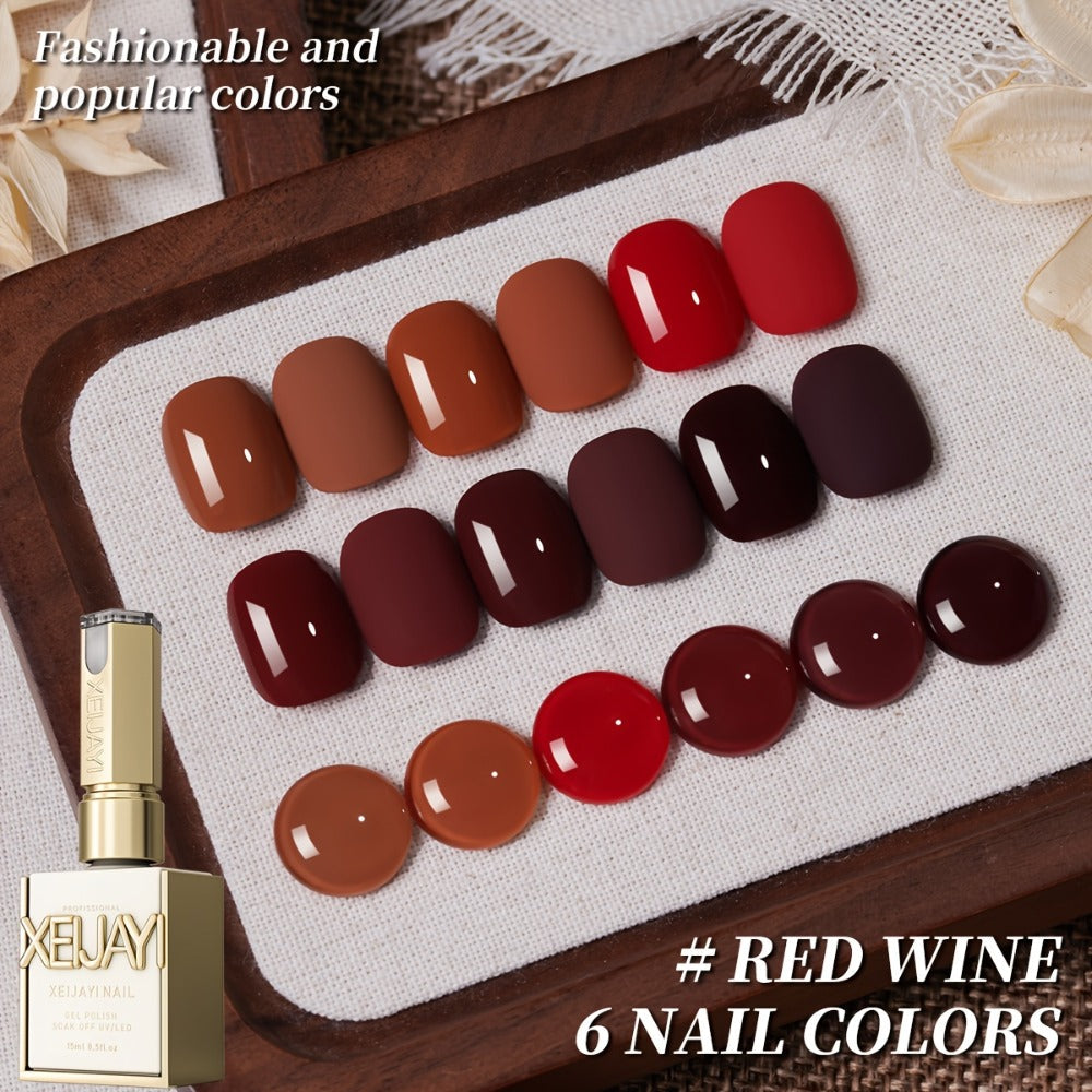 Gel Nail Polish Set with XEIJAYI Label, 6 Nude Pink Jelly Colors in Shades 76, 78 and 81 to 84