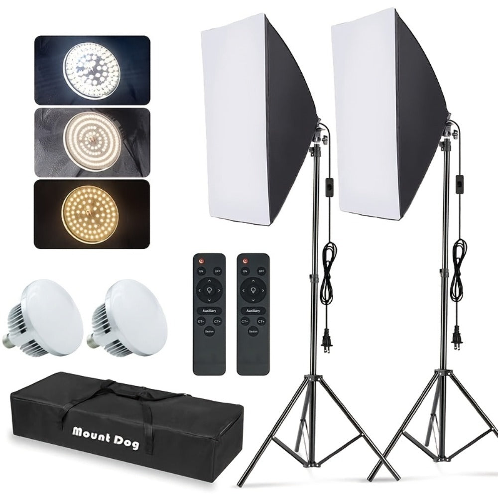 Softbox Photography Lighting Kit 2-Pack MOUNTDOG 19.7x27.5 Inch Continuous Lighting System 85W 5700K E27 LED Bulbs with Remote for Portrait Product Fashion Studio Photography
