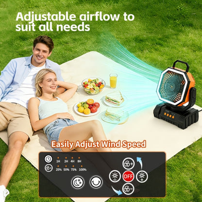 Camping Fan 20000mAh Tabletop and Hanging Fan with 4 Speeds, 13-59 Hour Labeled Runtime, LED Ring and Remote