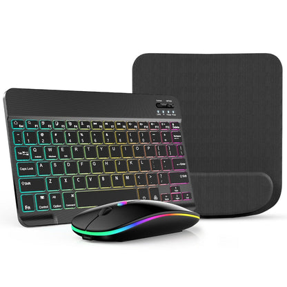Wireless RGB Backlit Gaming Keyboard and Mouse Combo with Mouse Pad – 10-Inch Portable Keyboard Mouse Set for PC iOS Android Tablets | Rechargeable RGB Desk Setup Keyboard