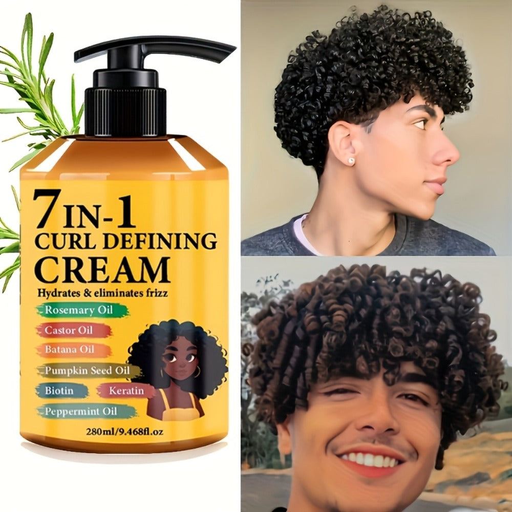 Curl Defining Cream 7-in-1 Frizz Control 2pcs Set 9.468fl oz — Long-Lasting Hold Moisturizing Non-Greasy Hair Styling Cream for Wavy Curly Normal Hair Bouncy Defined Curls Unisex Adults Women