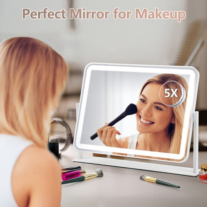 Makeup Mirror Rectangular LED Vanity Stand with 5X Detail Mirror, Three Light Colors, Touch Dimming and 360° Rotation