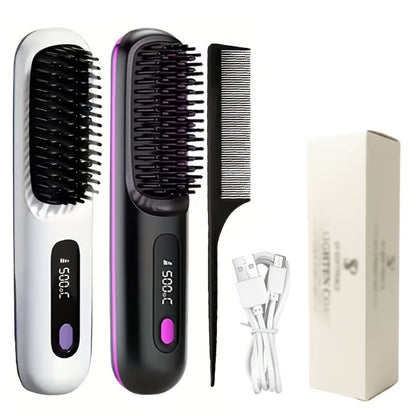 Cordless Mini Hair Straightener Wireless Flat Iron USB Rechargeable 2000mAh 3-Speed Adjustable Temp LED Display Professional Styling Smooth Shiny Hair Travel Home Black White