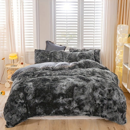 Three-Piece Plush Polyester Duvet Cover Set with Two Pillowcases in 14 Colors and Twin, Full, Queen or King Sizes