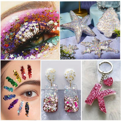 Holographic Chunky Glitter Set 4 Boxes 200g — Laser Diamond Metallic Hexagonal Flakes for Epoxy Resin, Tumblers, Scrapbooking, Nail Art & DIY Crafts, Mixed Colors