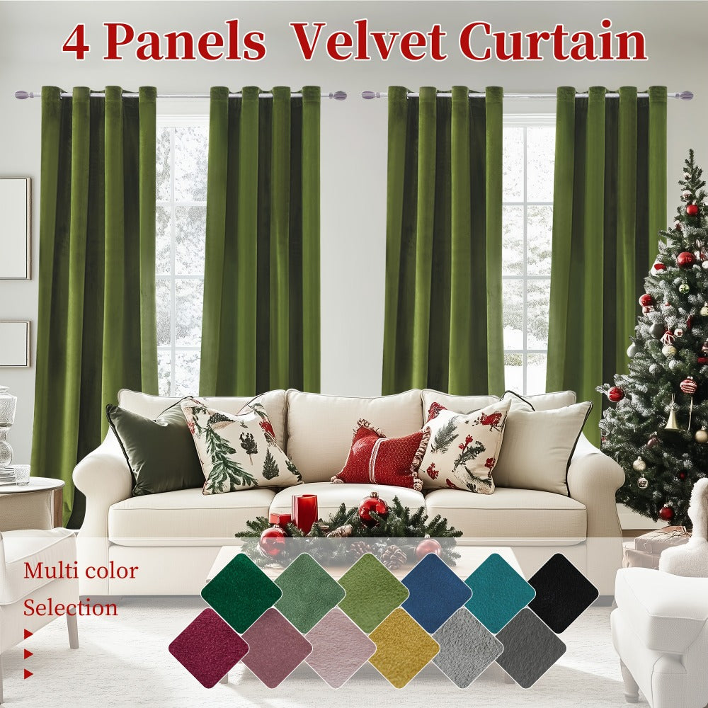 Four-Panel Velvet Blackout Curtain Set with 12 Colors, 10 Sizes and 1.6-Inch Grommet Openings